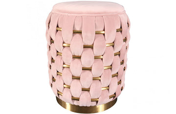 Divani Casa Meeker Pink Velvet + Gold Woven Ottoman