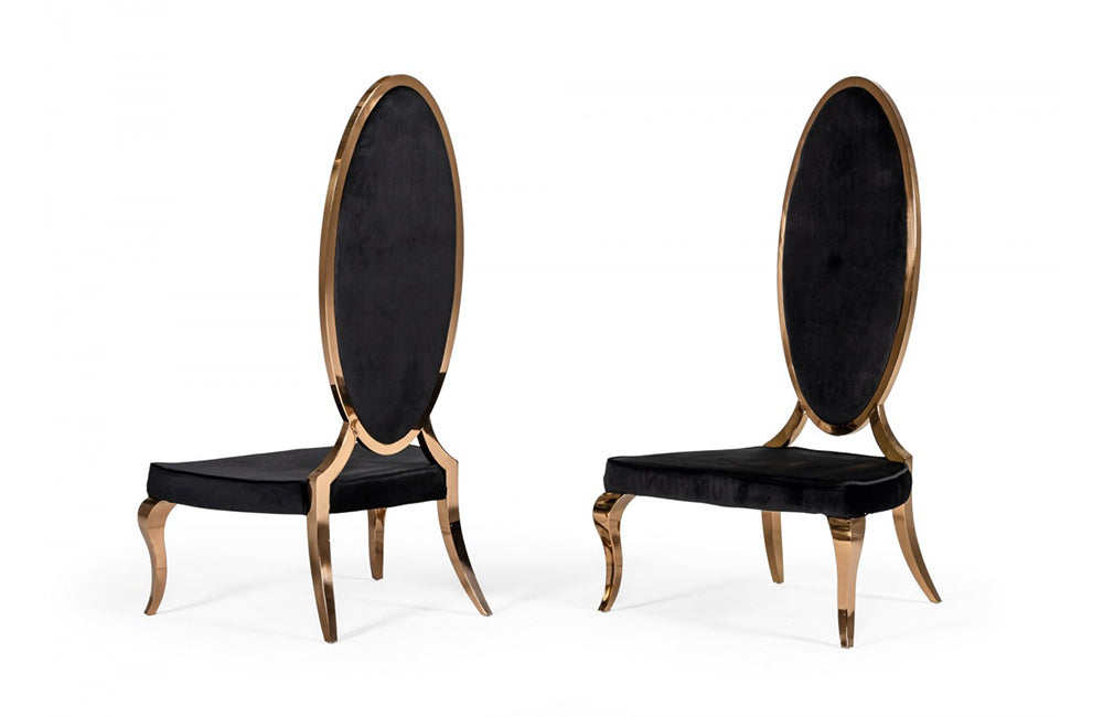 Modrest Mills Modern Black Velvet Rosegold Dining Chair Set of 2