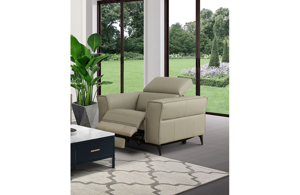 Divani Casa Nella Modern Light Grey Leather Armchair w/ Electric Recliner