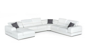 Divani Casa Pella Modern White Italian Leather U Shaped Sectional Sofa