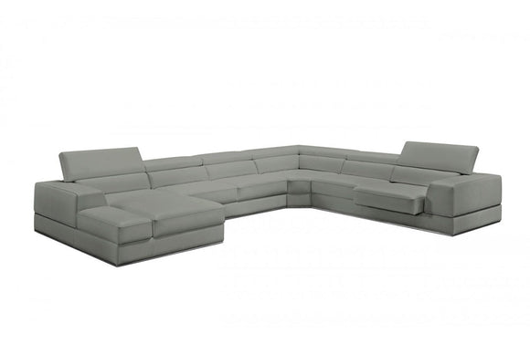 Divani Casa Pella Modern Grey Italian Leather U Shaped Sectional Sofa