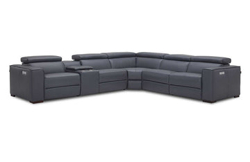 Bellagio Blue Grey Leather Sectional with Recliners