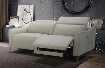 Divani Casa Prairie Modern Light Grey Leather Dual Electric Sofa Recliner with Electric Headrest