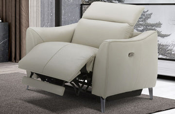 Divani Casa Prairie Light Grey Leather Electric Recliner with Electric Headrest