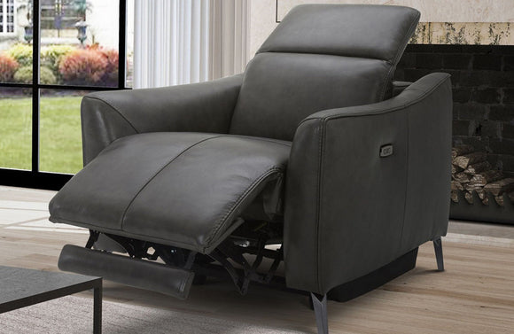 Divani Casa Prairie Dark Grey Leather Electric Recliner Chair with Electric Headrest