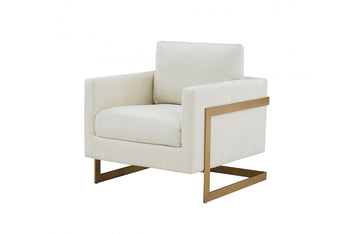 Modrest Prince Contemporary Cream Fabric + Gold Metal Accent Chair