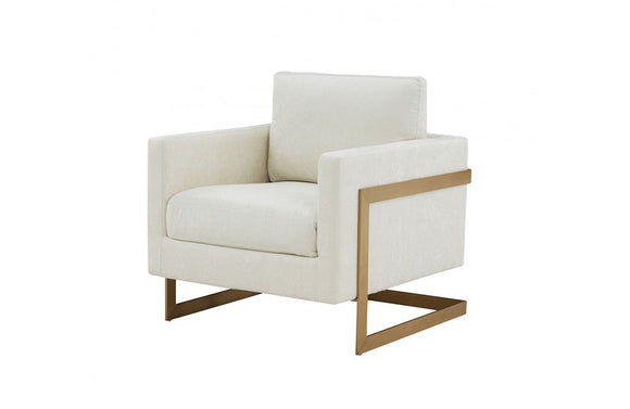 Modrest Prince Contemporary Cream Fabric + Gold Metal Accent Chair