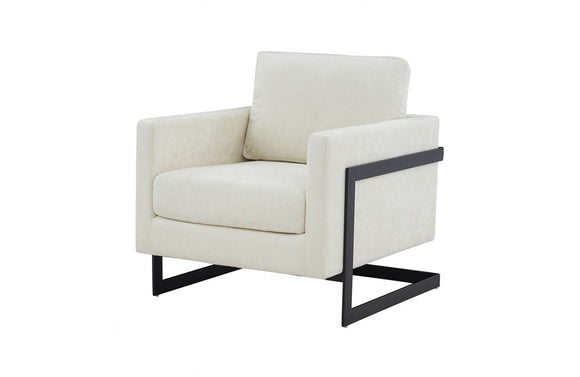 Modrest Prince Contemporary Cream Fabric + Black Metal Accent Chair