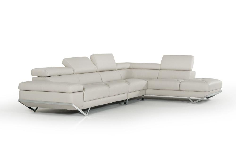 Jared Divani Casa Quebec Modern Light Grey Eco-Leather Large Sectional Sofa