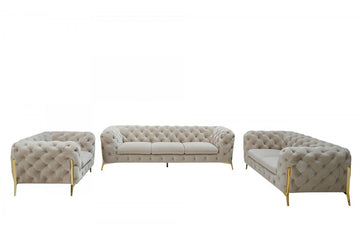 Divani Casa Quincey Transitional Beige Velvet Sofa Set