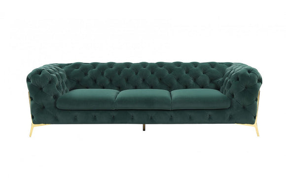 Divani Casa Quincey Transitional Emerald Green Velvet Sofa