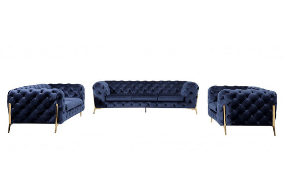 Divani Casa Quincey Transitional Blue Velvet Sofa Set