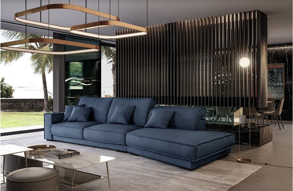 Coronelli Collezioni Sevilla Italian Contemporary Blue Leather Right Facing Sectional Sofa