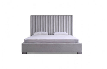Modrest Splendor Silver + Grey Linen Upholstered King Platform Bed