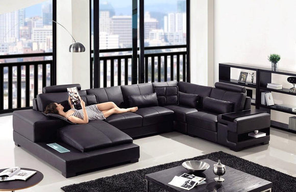 Caiden Modern Black Eco-Leather Sectional Sofa