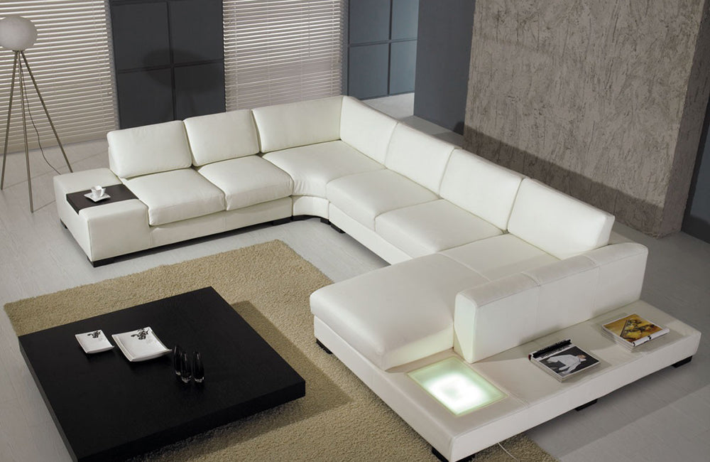 Divani Casa T35 Modern White Leather Sectional Sofa With Light