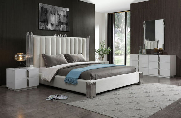 Modrest Token Modern White & Stainless Steel Bed