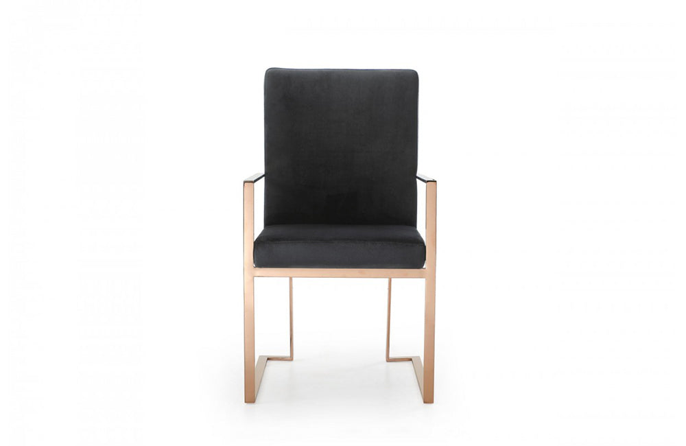 Modrest Trea Modern Black Velvet & Rosegold Dining Chair