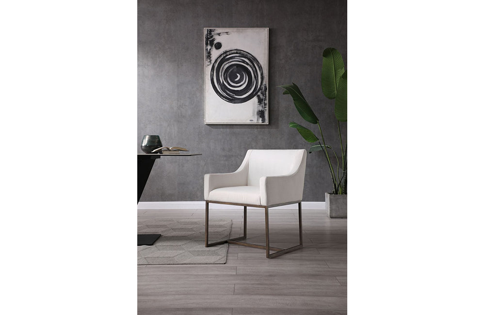 Modrest Elijah Modern Off White & Copper Antique Brass Dining Chair