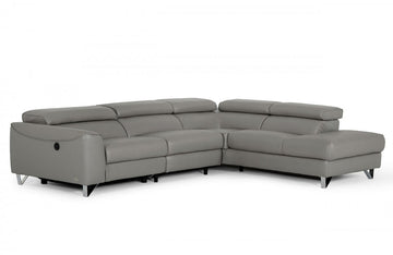 Divani Casa Versa Modern Grey Teco-Leather Right Facing Sectional Sofa with Recliner