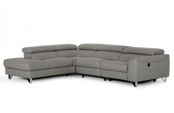 Divani Casa Versa Modern Grey Teco-Leather Left Facing Sectional Sofa with Recliner