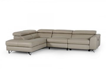 Divani Casa Versa Modern Light Taupe Teco-Leather Left Facing Sectional Sofa with Recliner