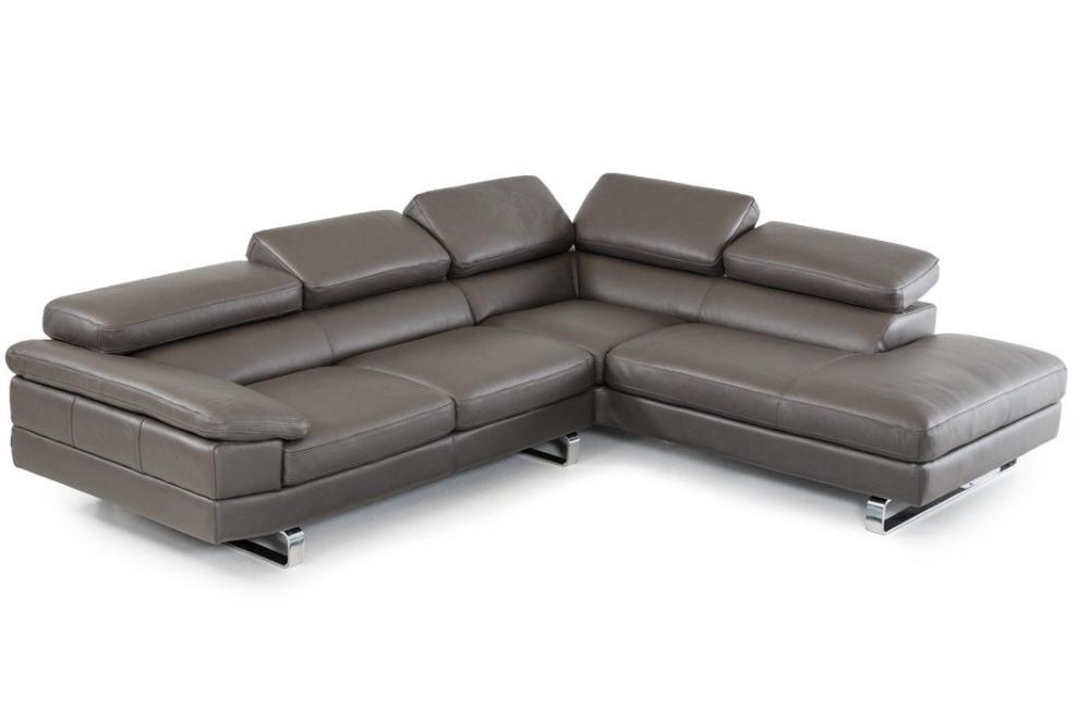 Paxton Italian Modern Grey Leather Sectional Sofa