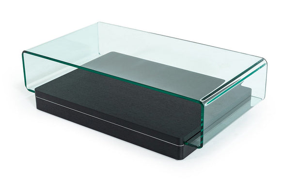 Modrest Vitro Modern Glass and Oak Coffee Table
