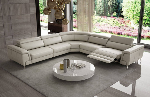 Coronelli Collezioni Wonder Italian Modern Light Taupe Leather Sectional Sofa with Recliners