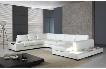 Divani Casa T35 Modern White Leather Sectional Sofa With Light