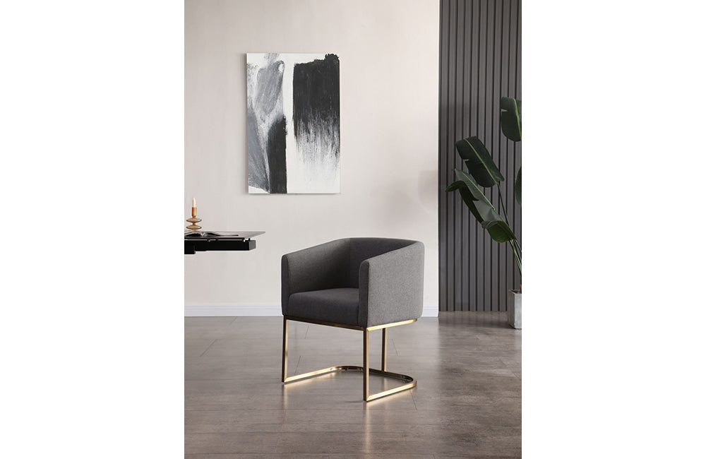 Modrest Yukon Modern Dark Grey Fabric + Antique Brass Dining Chair